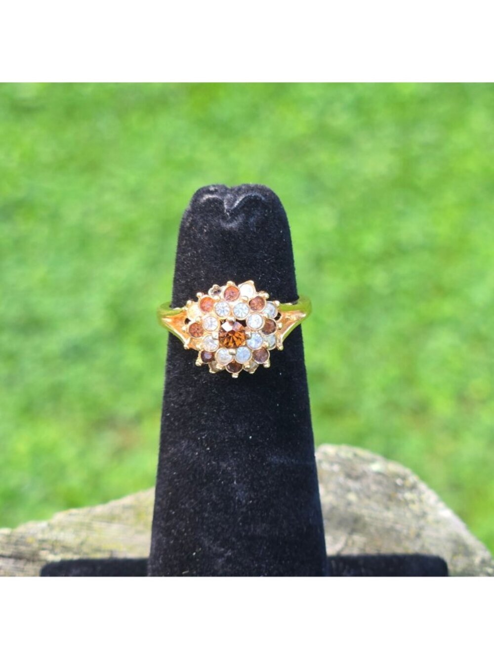 Vintage 14K HGE Cocktail Ring Gold Citrine & White Rhinestone Joseph Esposito - Picture 11 of 13